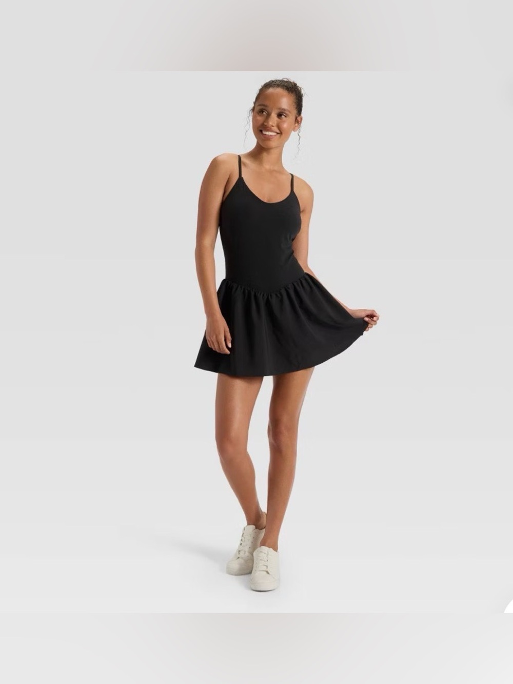 JoyLab Black Scoop-Neck Spaghetti-Strap Mini Dress
